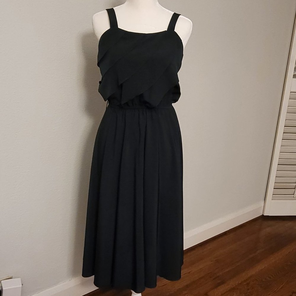 Vintage Chiffon Frill Ruffle Little Black Dress XS